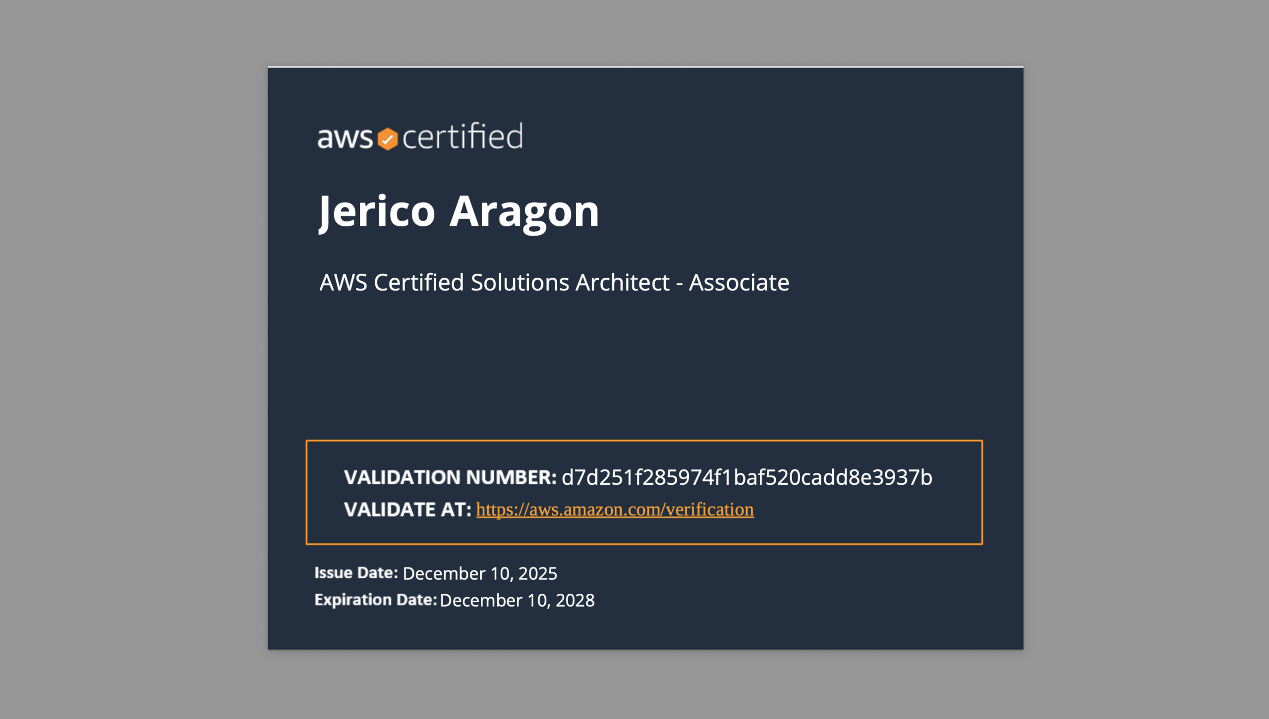 AWS Certified Solutions Architect - Associate certificate